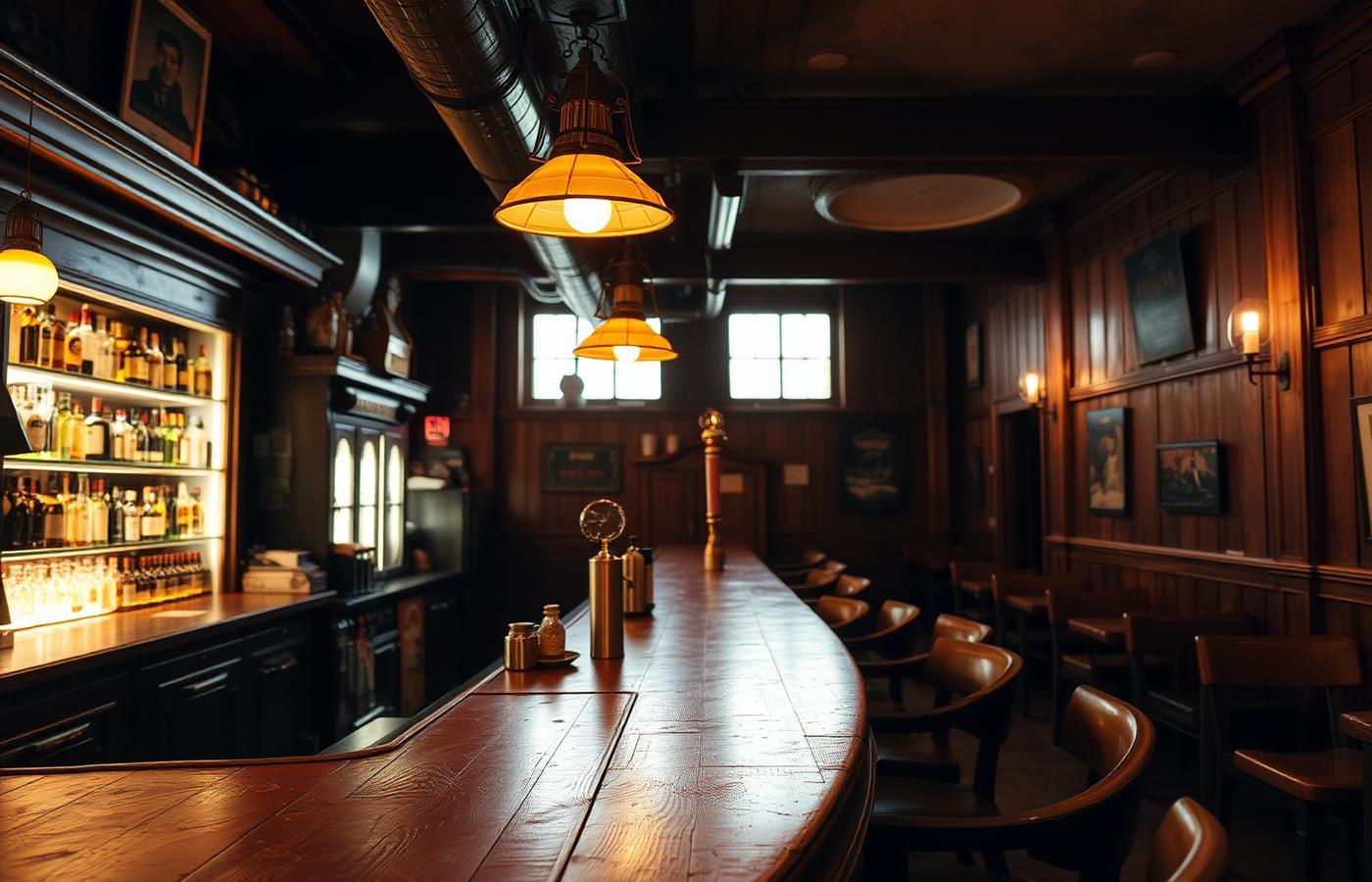 Interior of Jake's Eats — wooden bar, warm lighting